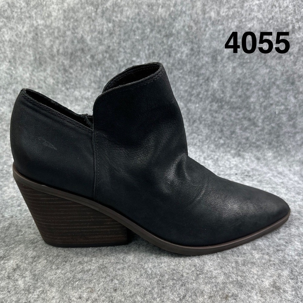 Lucky Brand Sauci Black Leather Almond Toe Block Heel Ankle Booties 9M